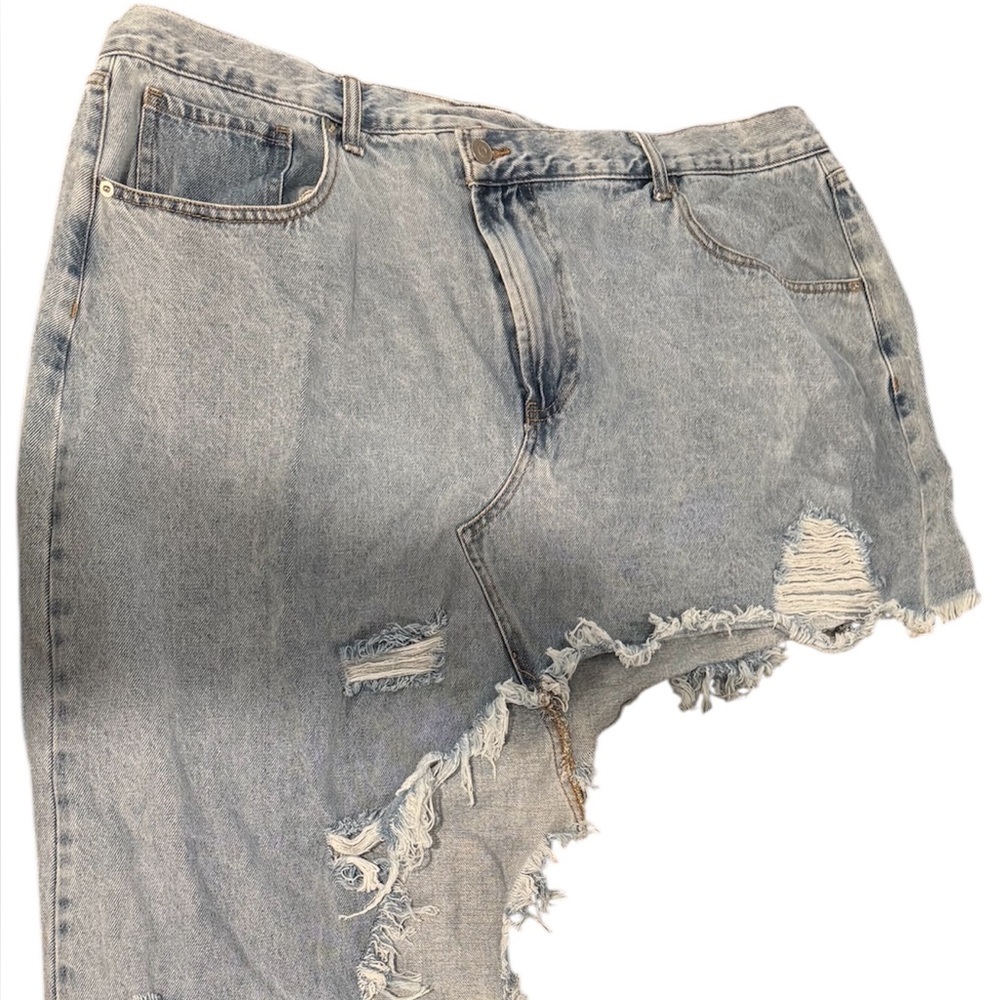 Fashion Nova Blue Boyfriend Jean Skirt Distressed Style ( short/long)